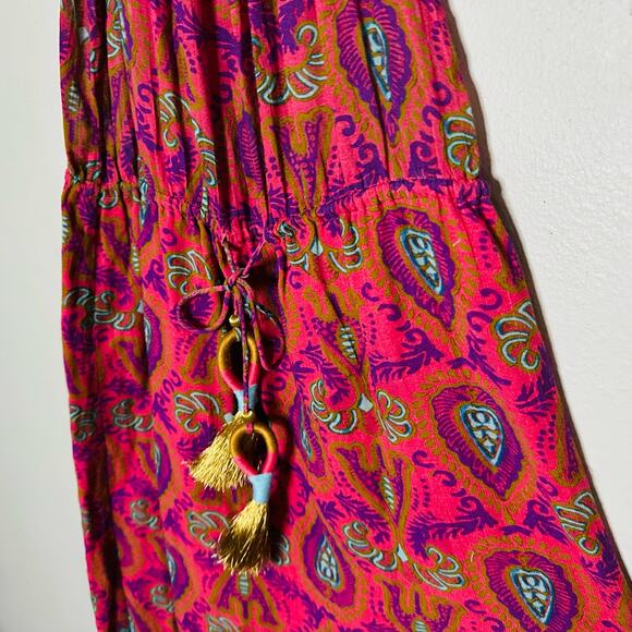 FIGUE Womens Floral Print Pink Cold Shoulder Waist Tie Tassel Maxi Dress Size XS - Picture 7 of 13